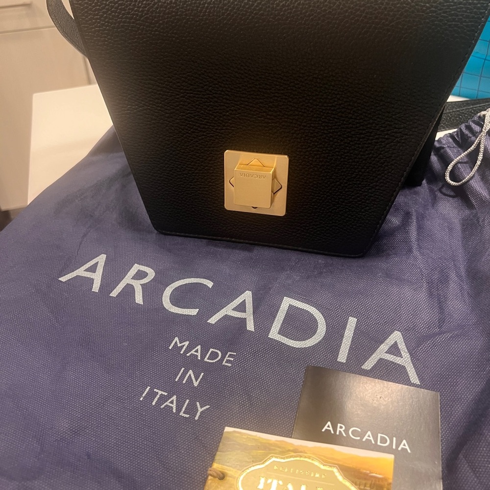 Arcadia Black Leather Tote with Gold Detail